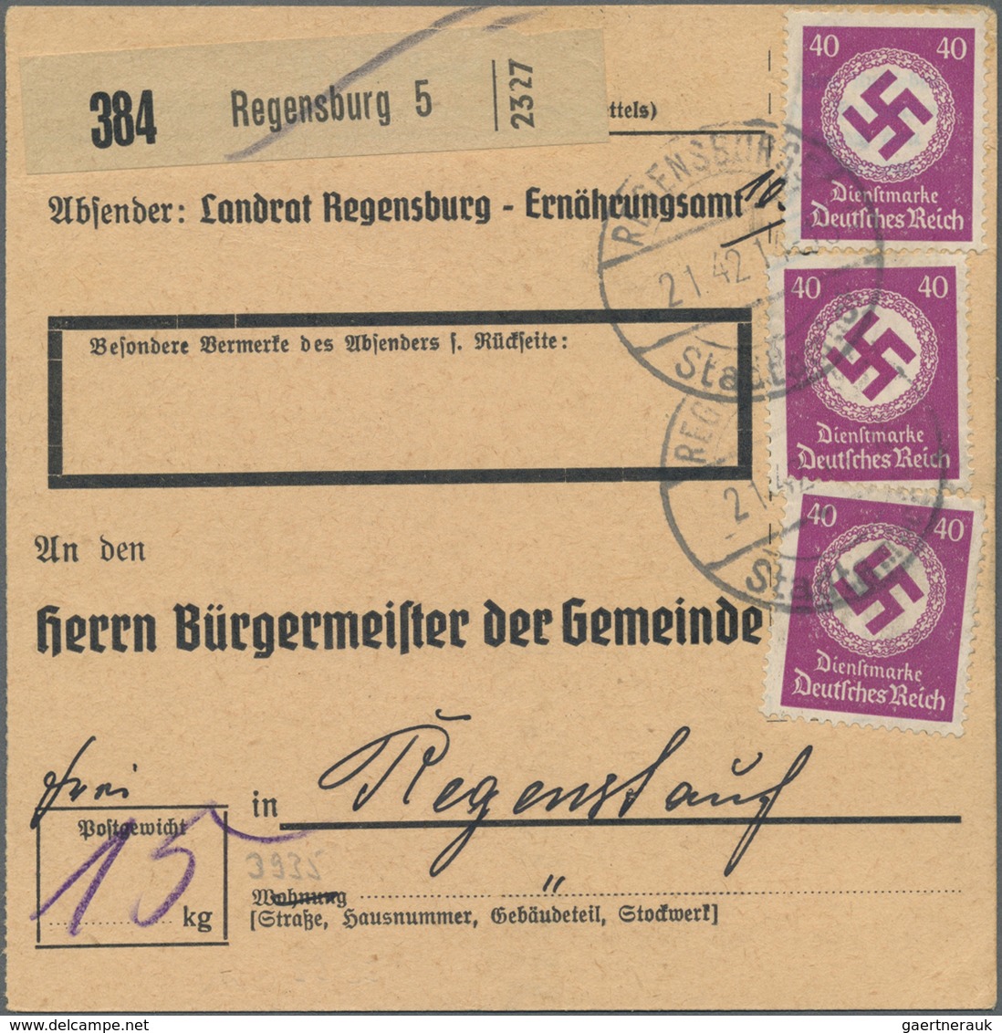 Br Deutsches Reich - Dienstmarken: 1934, 40 Pf Dunkellila, Partie Mit 3 Versch. Paketkarten, Dabei Einz - Servizio