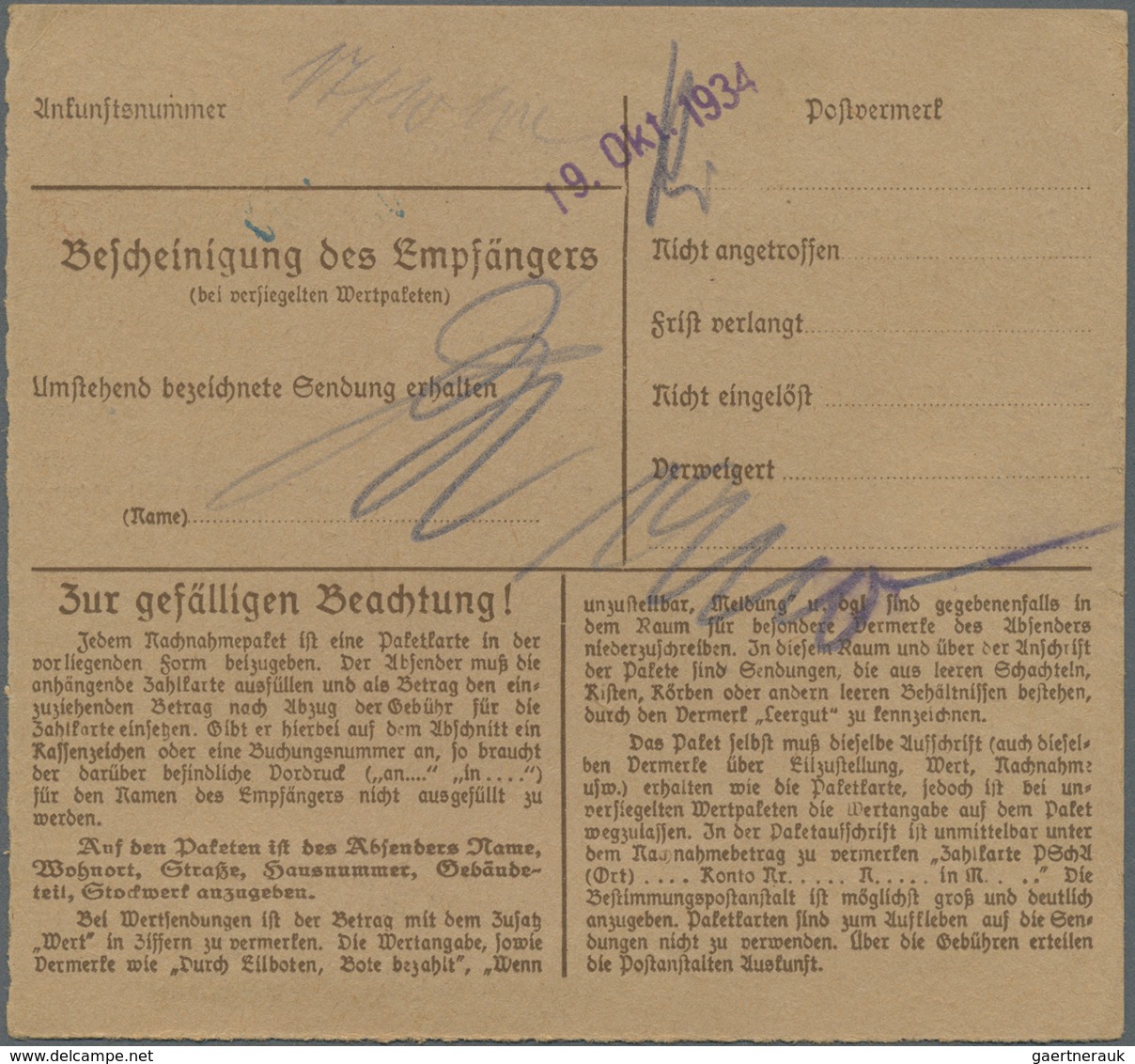 Br Deutsches Reich - Dienstmarken: 1934, 50 Pf Dkl'gelborange, 2 Stück Als MeF Auf Paketkarte Von Dresd - Servizio