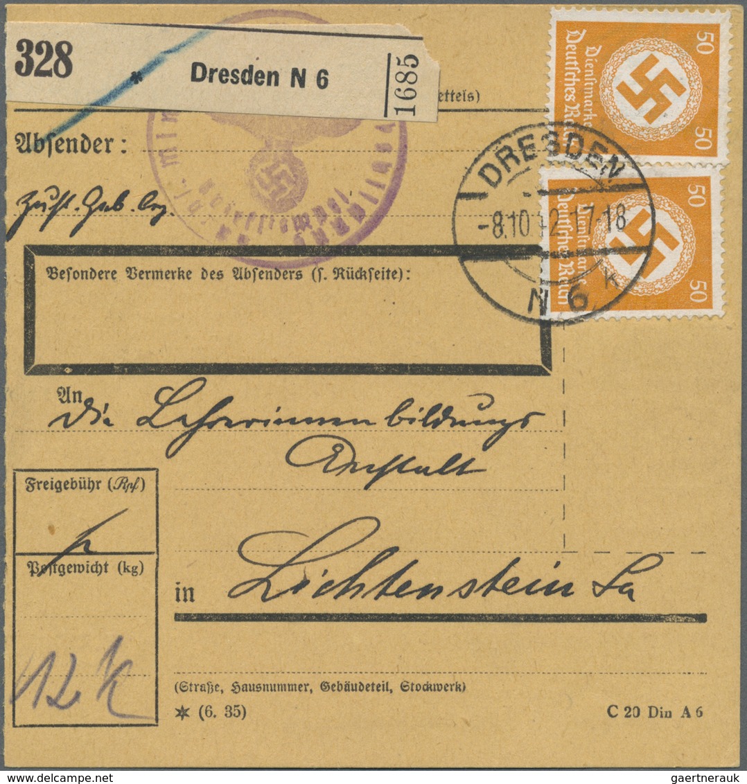 Br Deutsches Reich - Dienstmarken: 1934, 50 Pf Dkl'gelborange, 2 Stück Als MeF Auf Paketkarte Von Dresd - Service