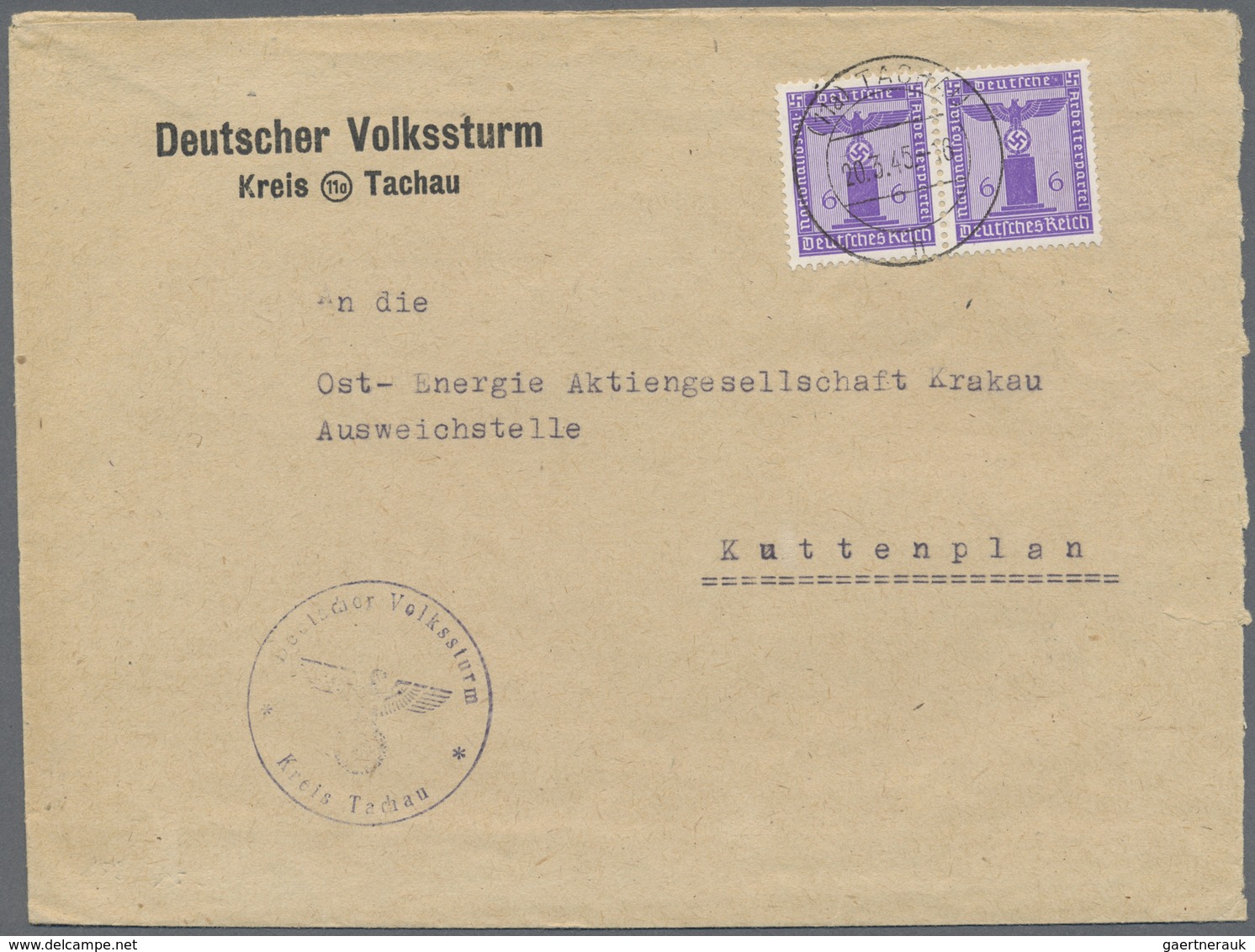 Br Deutsches Reich - Dienstmarken: 1945, 6 Pf Blauviolett, Senkr. Paar Als Portogerechte MeF Auf Vordru - Service