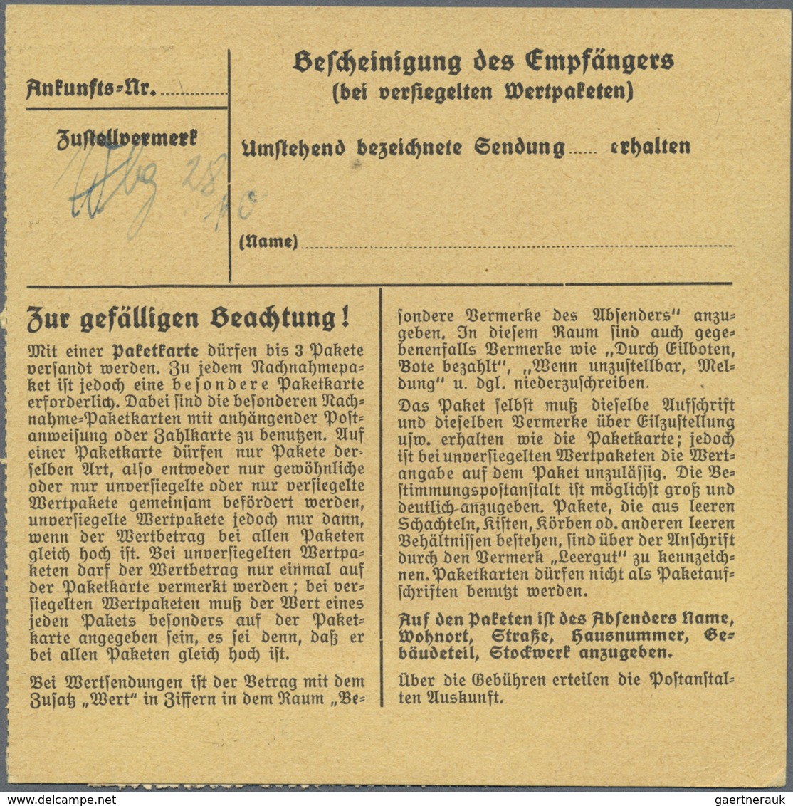 Br Deutsches Reich - Dienstmarken: 1938, 30 Pf Dunkeloliv, Portogerechte EF Auf Paketkarte Von Der NSDA - Service