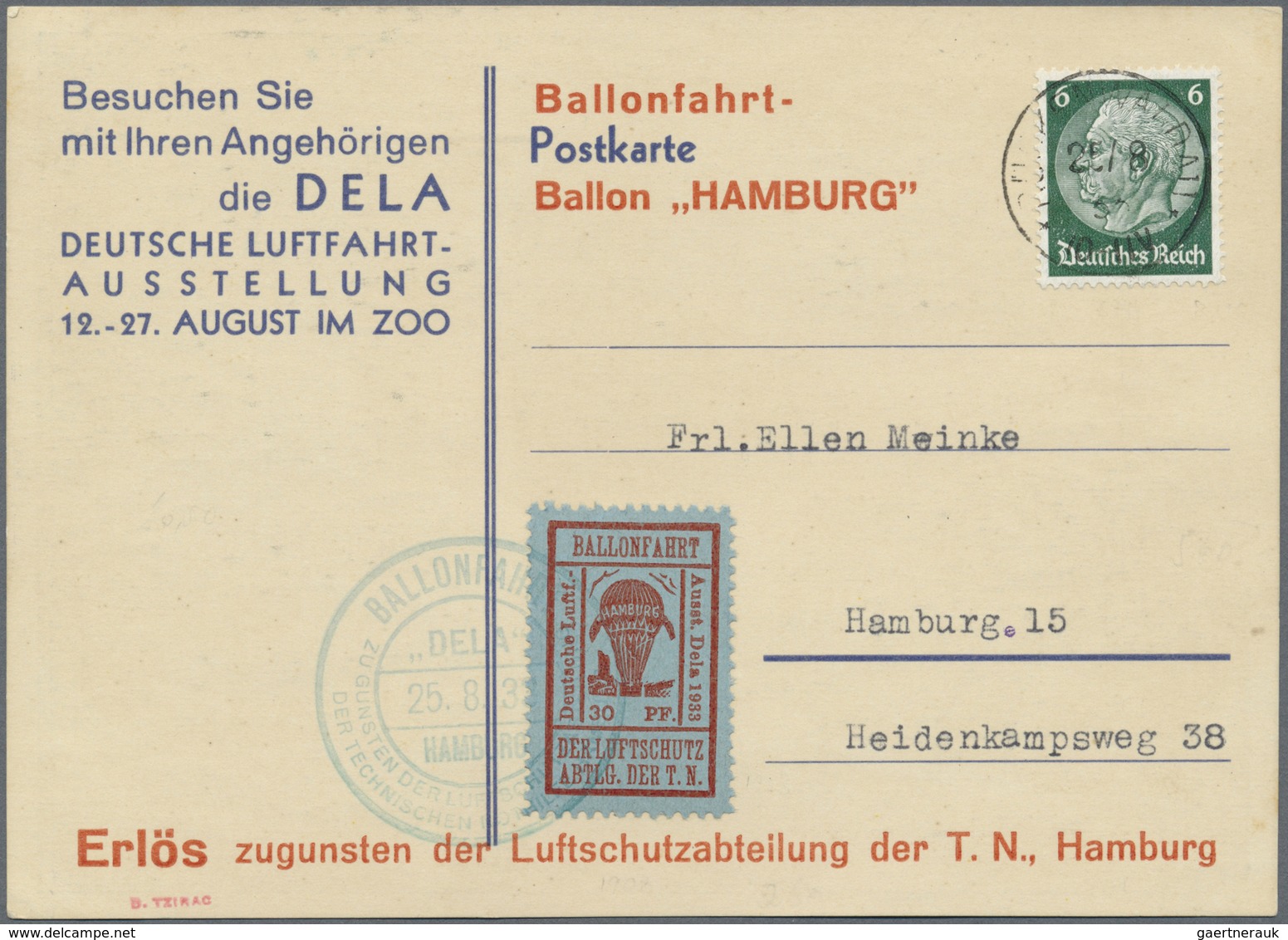 Br Deutsches Reich - Halbamtliche Flugmarken: 1933, DELA-Ballonpost, Alle Drei Vignetten Je Auf Entspre - Posta Aerea & Zeppelin