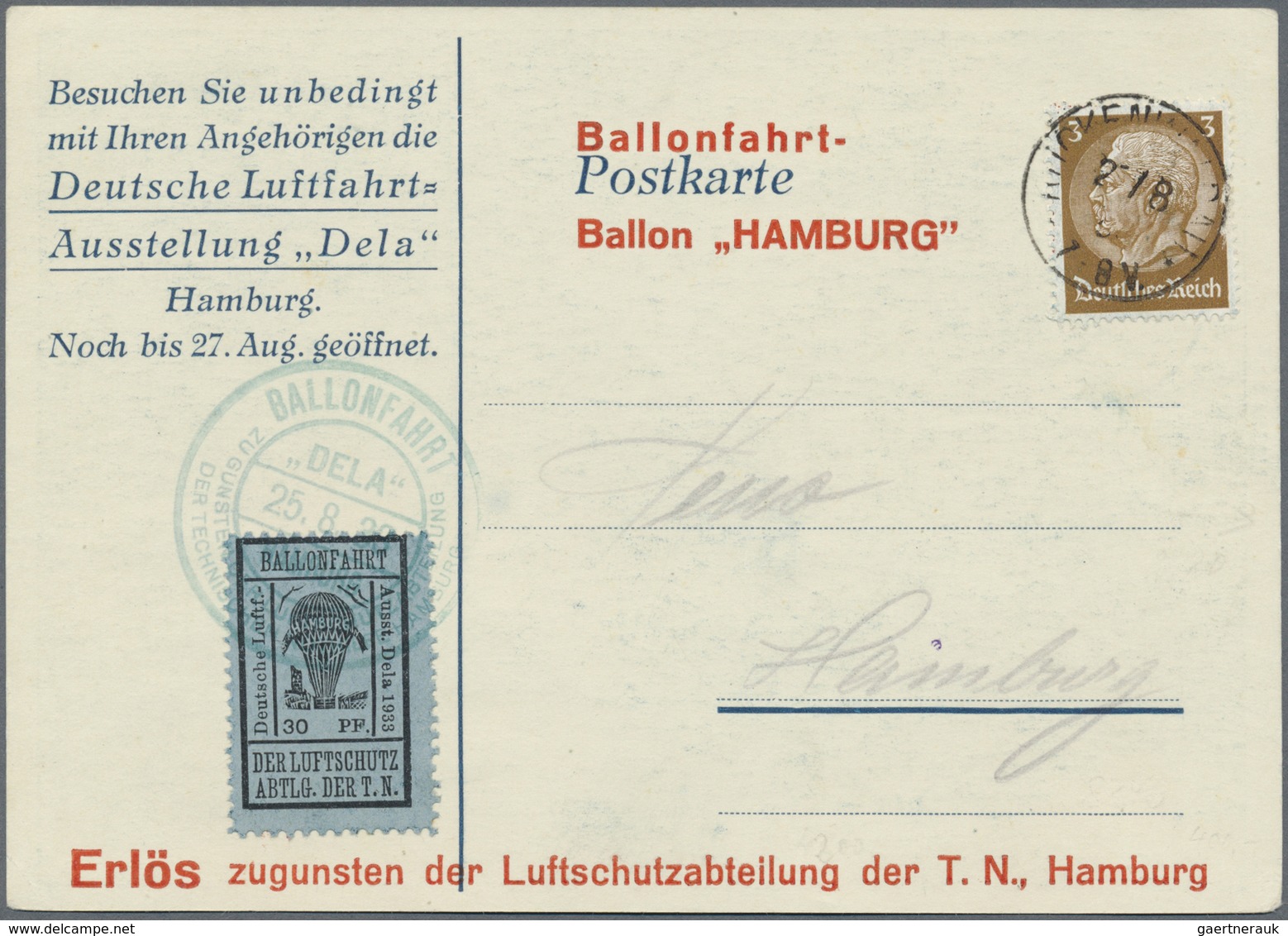 Br Deutsches Reich - Halbamtliche Flugmarken: 1933, DELA-Ballonpost, Alle Drei Vignetten Je Auf Entspre - Poste Aérienne & Zeppelin