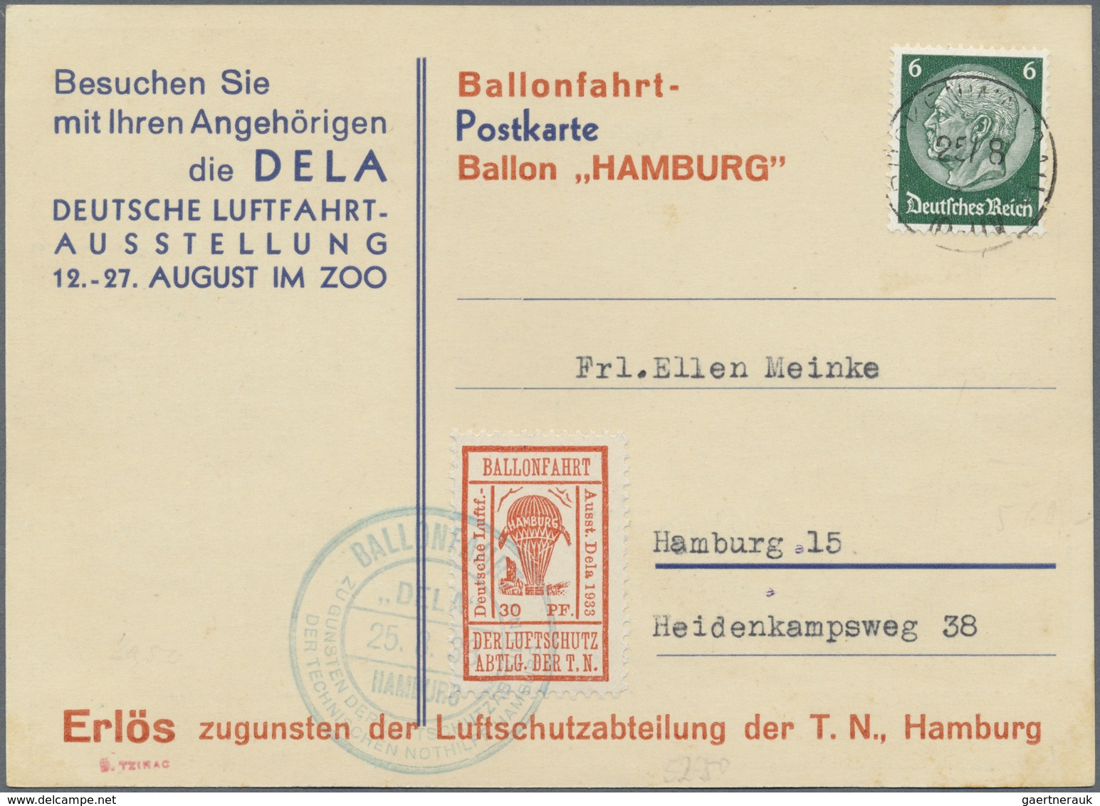 Br Deutsches Reich - Halbamtliche Flugmarken: 1933, DELA-Ballonpost, Alle Drei Vignetten Je Auf Entspre - Posta Aerea & Zeppelin