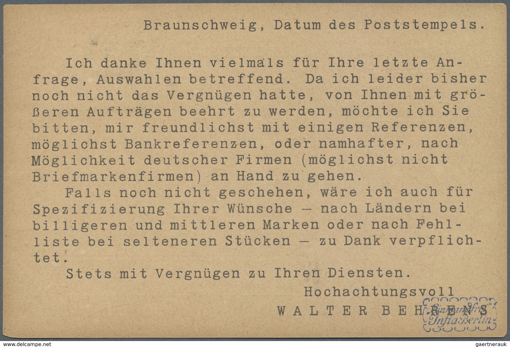 Br Deutsches Reich - Lokalausgaben 1918/23: BRAUNSCHWEIG: 1923, Gebührenzettel Mit Rotem Ra2 "Gebühr Be - Briefe U. Dokumente