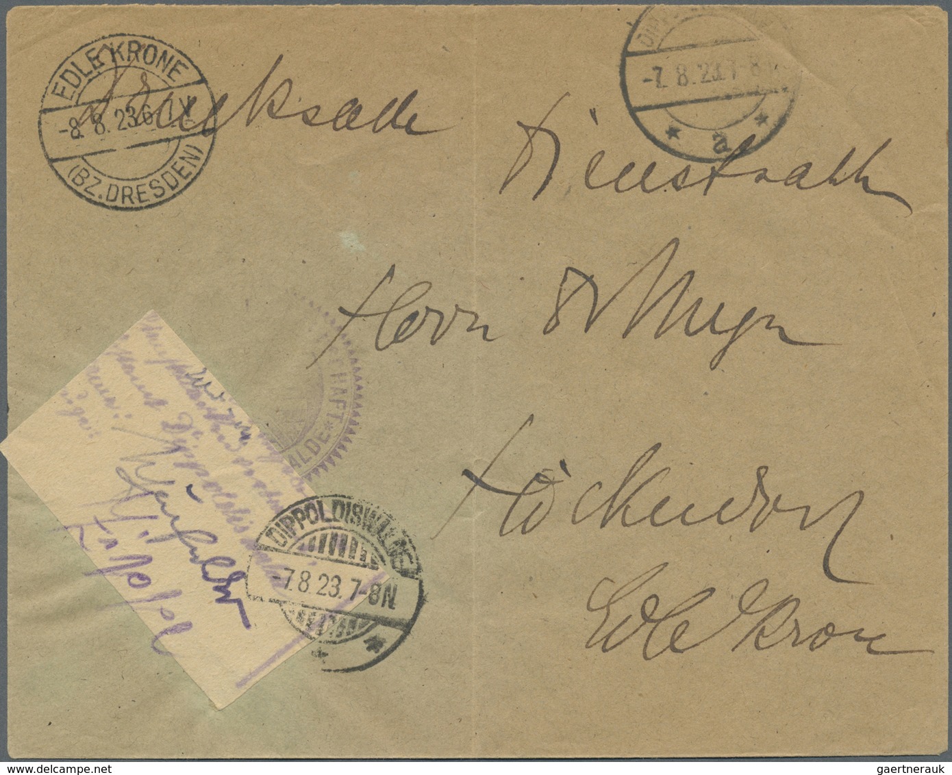 Br Deutsches Reich - Lokalausgaben 1918/23: DIPPOLDISWALDE: 1923, Gebührenzettel Auf Brief Aus DIPPOLDI - Storia Postale