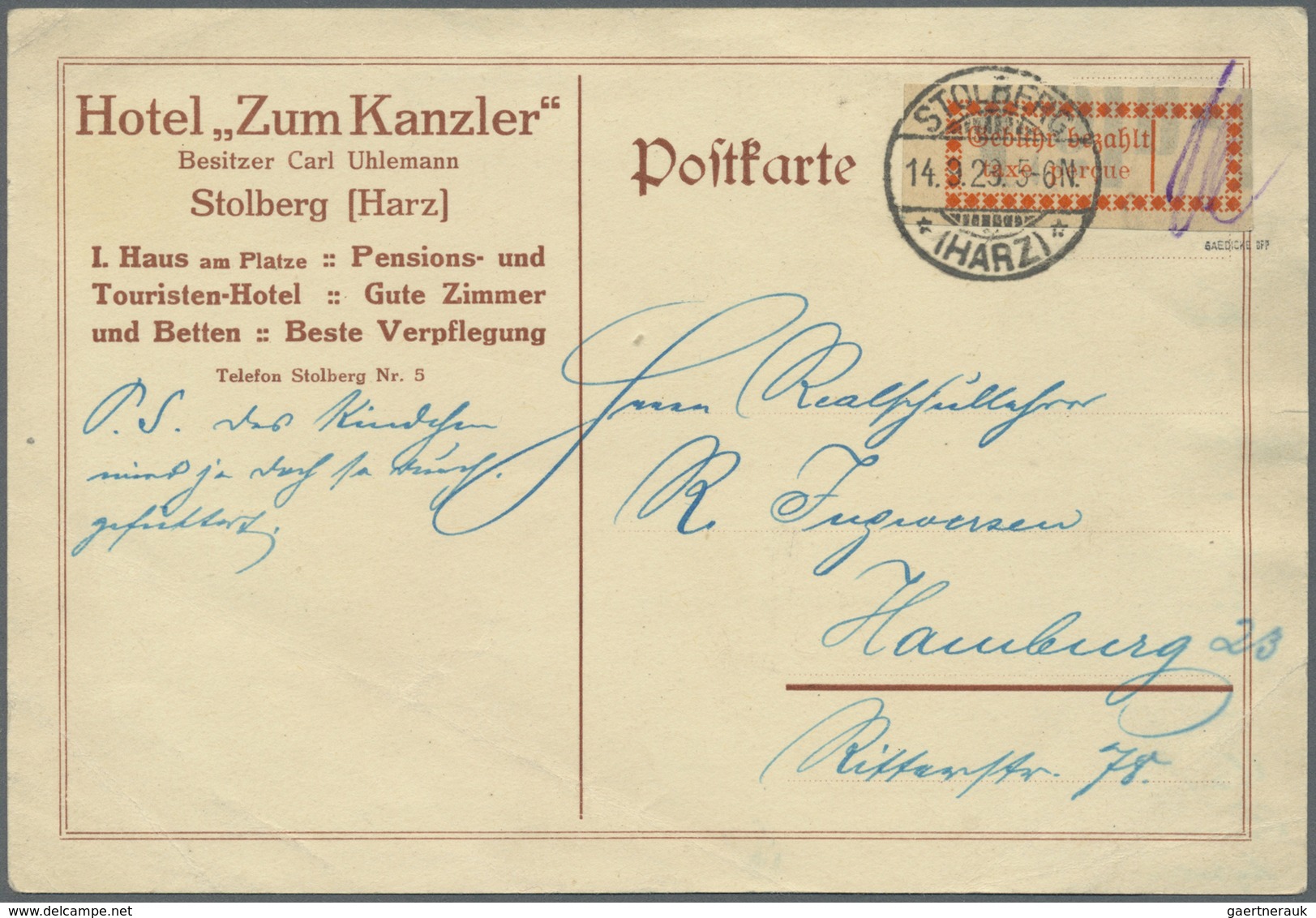 Br Deutsches Reich - Lokalausgaben 1918/23: HALLE (SAALE) OPD: 1923, Gebührenzettel Karmin In Type I A - Storia Postale