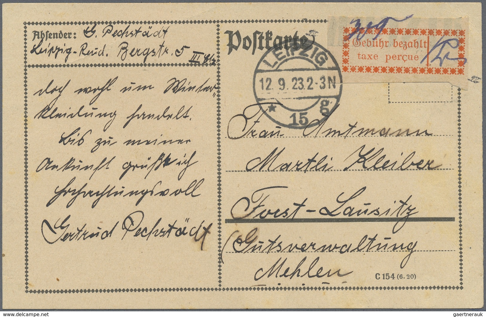 Br Deutsches Reich - Lokalausgaben 1918/23: HALLE (SAALE) OPD: 1923, Gebührenzettel Bräunlichrot In Typ - Lettres & Documents