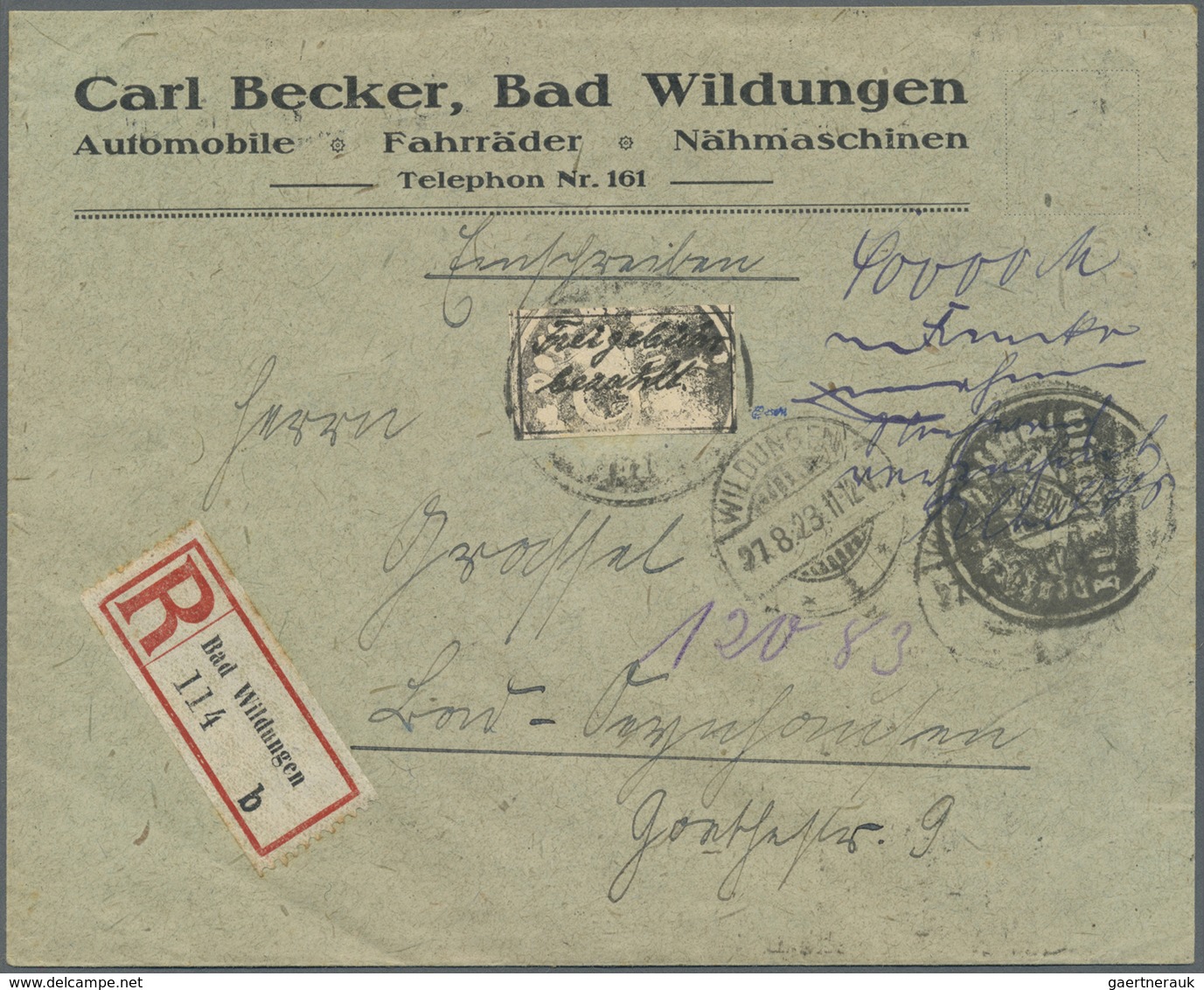 Br Deutsches Reich - Lokalausgaben 1918/23: KASSEL (OPD): 1923, Gebührenzettel Mit Lateinischer Schrift - Storia Postale