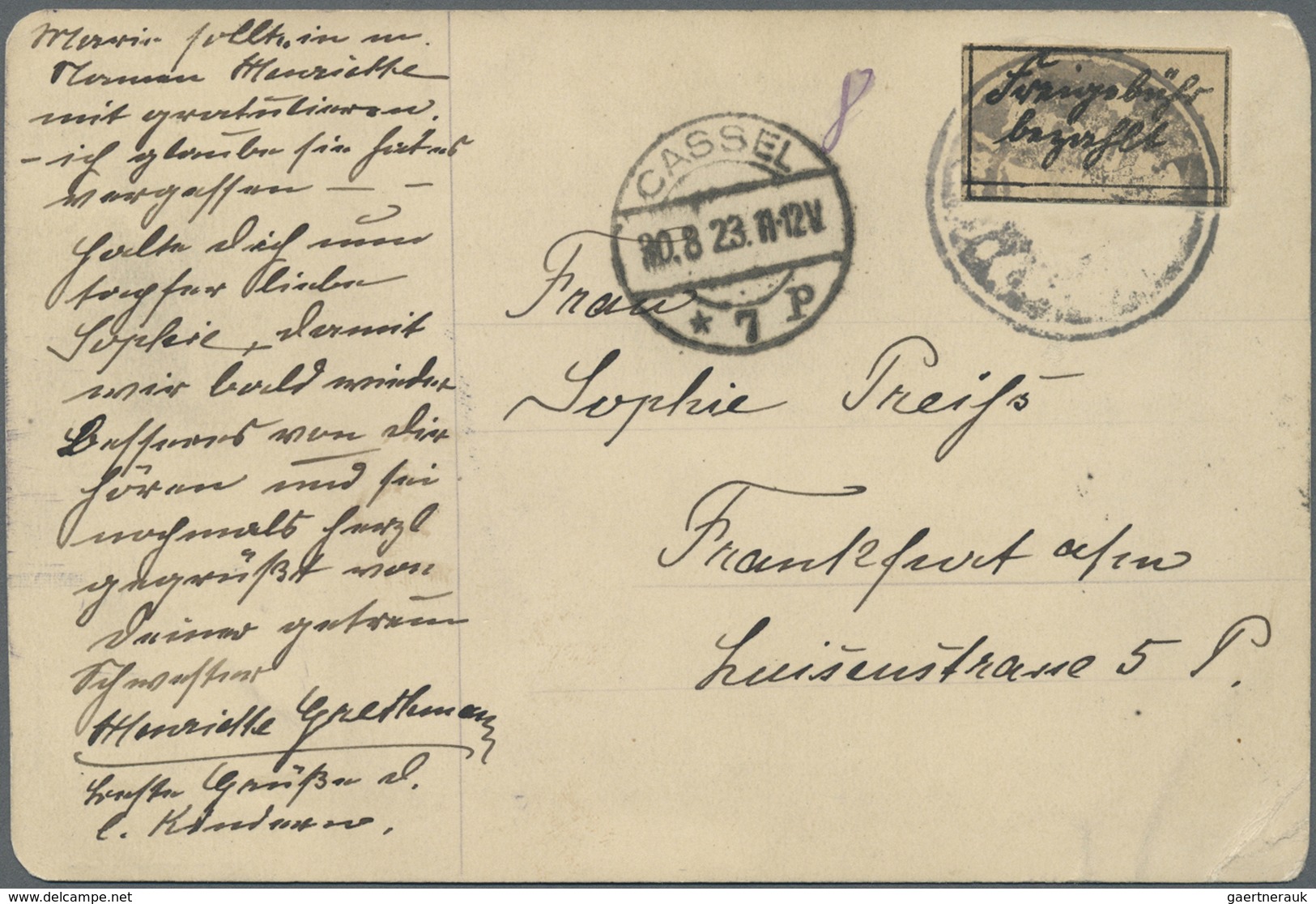 Br Deutsches Reich - Lokalausgaben 1918/23: KASSEL (OPD): 1923, Gebührenzettel Mit Deutscher Schrift "F - Storia Postale