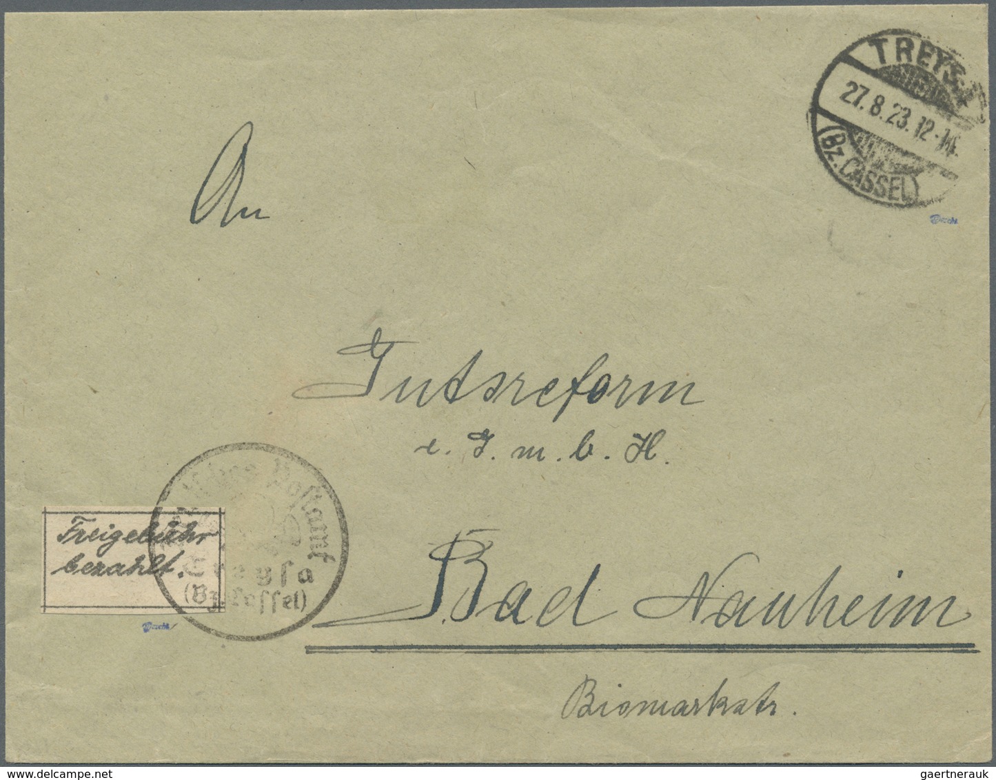 Br Deutsches Reich - Lokalausgaben 1918/23: KASSEL (OPD): 1923, Gebührenzettel Mit Lateinischer Schrift - Brieven En Documenten