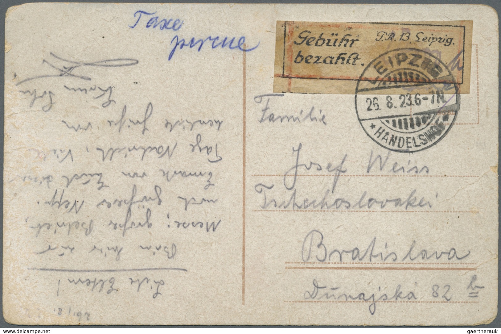 Br Deutsches Reich - Lokalausgaben 1918/23: LEIPZIG 13: 1923, Gebührenzettel Mit Deutschem Text "Gebühr - Storia Postale