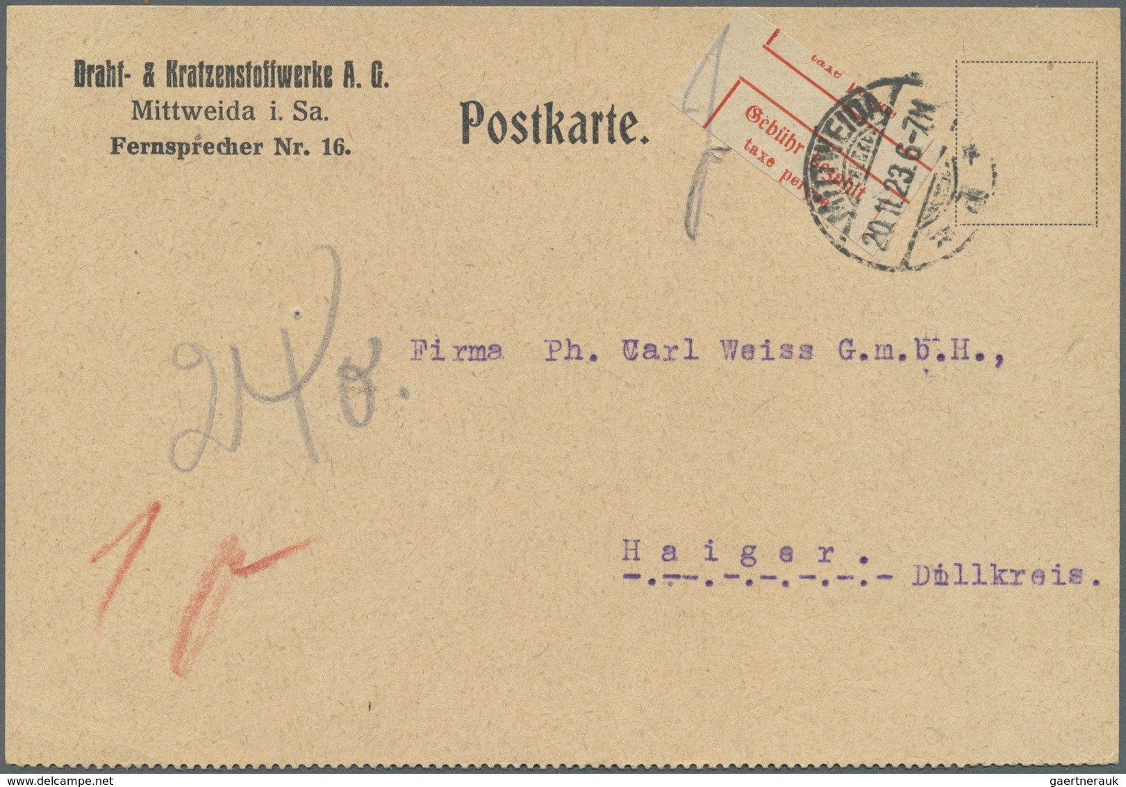 Br Deutsches Reich - Lokalausgaben 1918/23: LEIPZIG (OPD BEZIRK): 1923, Gebührenzettel, Total Verschnit - Briefe U. Dokumente