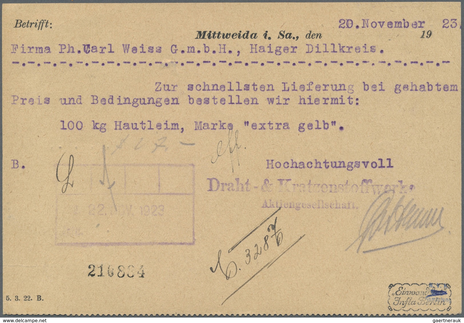 Br Deutsches Reich - Lokalausgaben 1918/23: LEIPZIG (OPD BEZIRK): 1923, Gebührenzettel, Total Verschnit - Briefe U. Dokumente