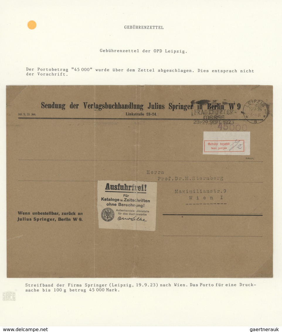 Br Deutsches Reich - Lokalausgaben 1918/23: LEIPZIG (OPD-BEZIRK): 1923, Gebührenzettel Aus Der Oberen, - Lettres & Documents