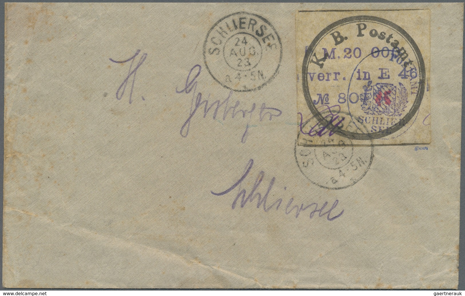 Br Deutsches Reich - Lokalausgaben 1918/23: SCHLIERSEE: 1923, Postsackverschlußzettel Mit Eindruck "K.B - Lettres & Documents