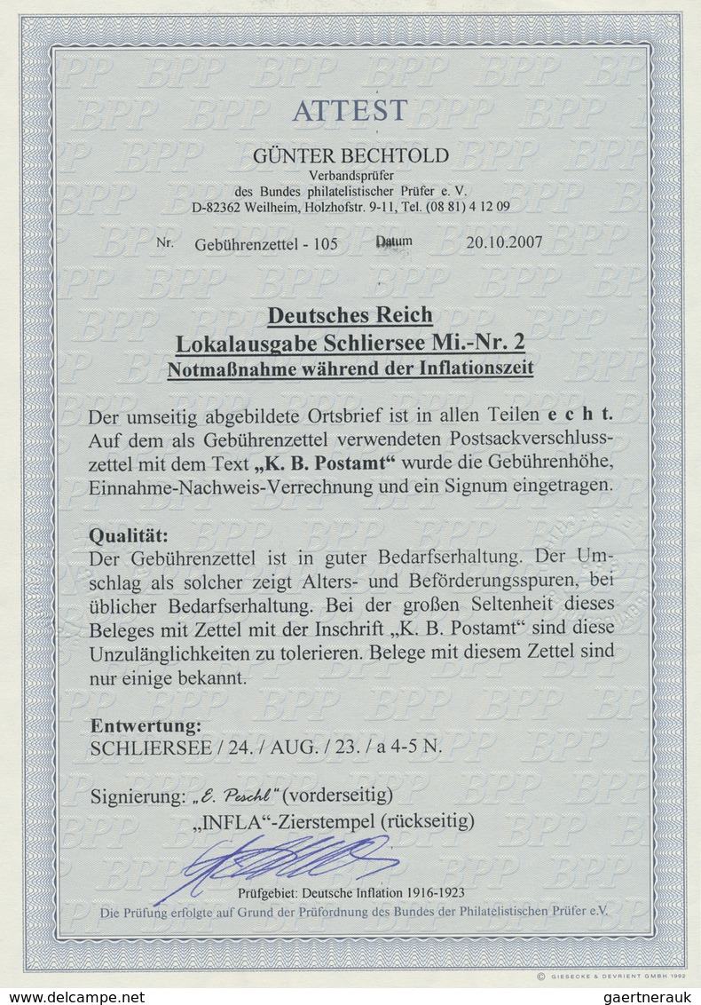 Br Deutsches Reich - Lokalausgaben 1918/23: SCHLIERSEE: 1923, Postsackverschlußzettel Mit Eindruck "K.B - Lettres & Documents