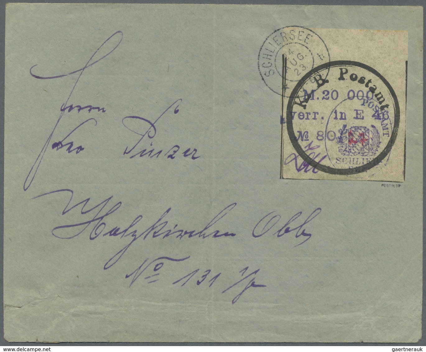 Br Deutsches Reich - Lokalausgaben 1918/23: SCHLIERSEE: 1923, Postsackverschlußzettel "K.B. Postmat" Al - Storia Postale