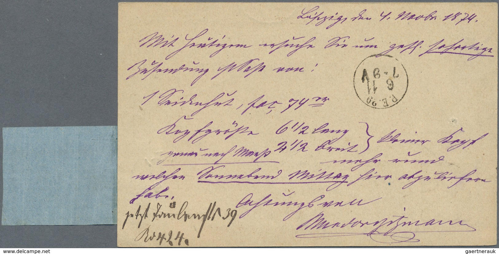 GA Deutsches Reich - Ganzsachen: 1873, GA-Karte 1/2 Gr. Mit 2 LEIPZIG 4 NOV 72" Mit Blauem Hinweiszette - Sonstige & Ohne Zuordnung