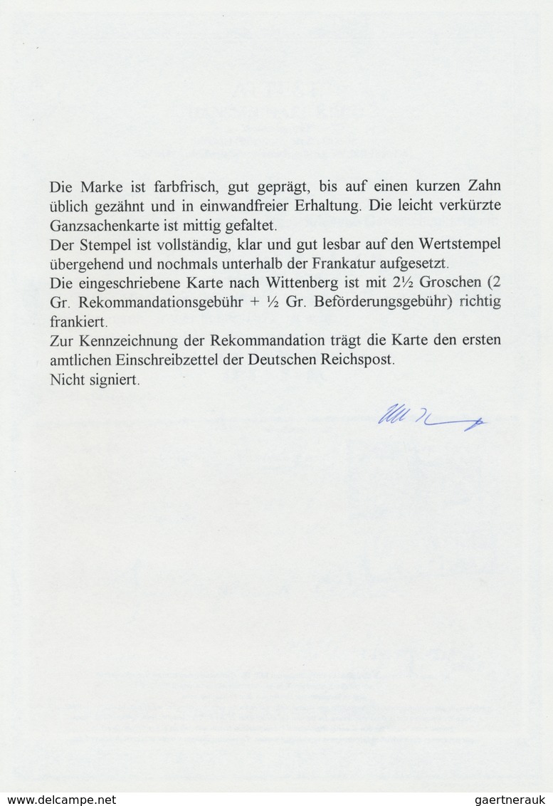 GA Deutsches Reich - Ganzsachen: 1873, 1/2 Gr GA-Karte Als Einschreiben Mit Zusatzfrankatur Grosser Sch - Sonstige & Ohne Zuordnung