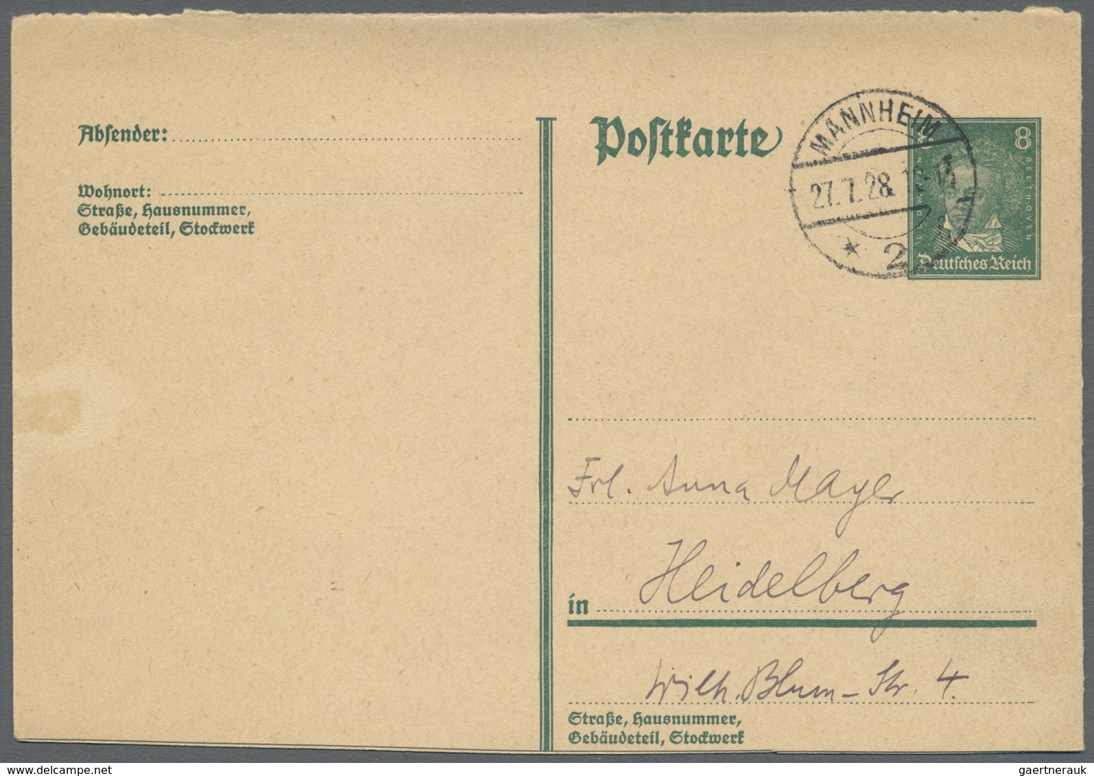 GA Deutsches Reich - Ganzsachen: 1928. ZWEI Gezähnte Postkarten 8 Pf Beethoven Als Vertikal Zusammenhän - Sonstige & Ohne Zuordnung