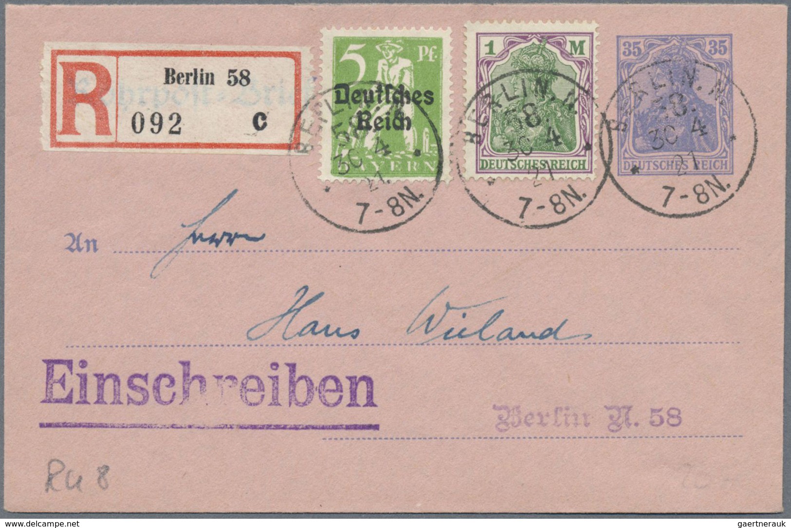 GA Deutsches Reich - Ganzsachen: 1920/1930, ROHRPOST-BERLIN: 5 Ganzsachenumschläge Mit Zusatzfrankatur, - Sonstige & Ohne Zuordnung