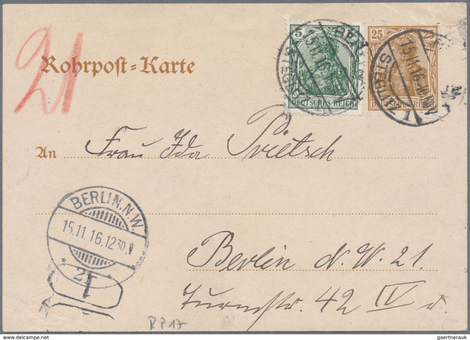 GA Deutsches Reich - Ganzsachen: 1891/1929, ROHRPOST-BERLIN: 3 RP-Ganzsachenkarten Incl. Einer Privatga - Sonstige & Ohne Zuordnung