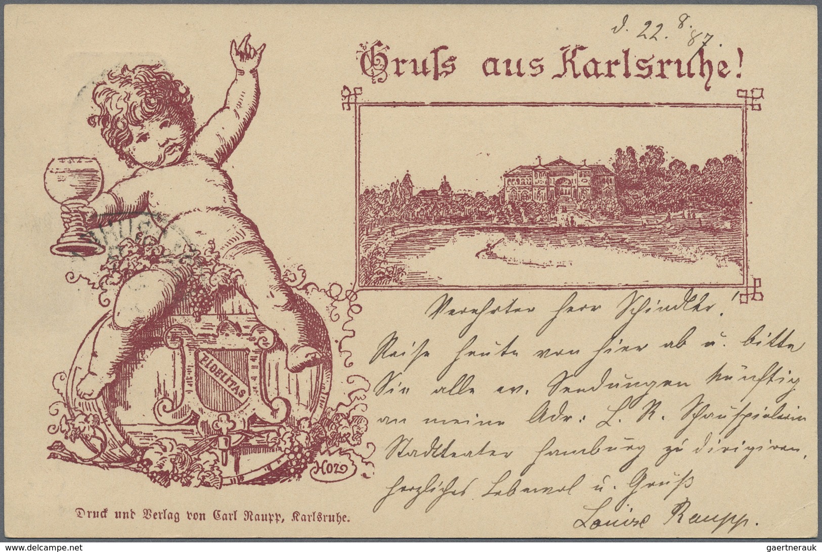 GA Deutsches Reich - Privatganzsachen: 1887, 5 Pf Violett GSK Mit Lila Privatzudruck "Gruss Aus Karlsru - Sonstige & Ohne Zuordnung