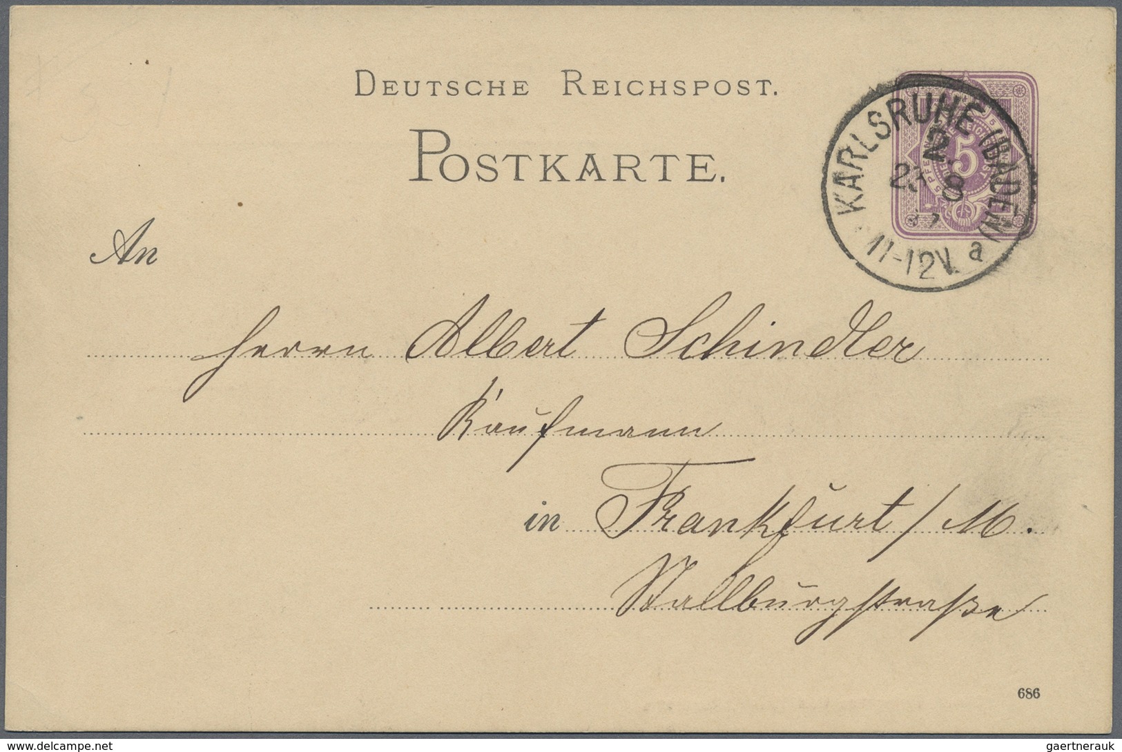 GA Deutsches Reich - Privatganzsachen: 1887, 5 Pf Violett GSK Mit Lila Privatzudruck "Gruss Aus Karlsru - Sonstige & Ohne Zuordnung