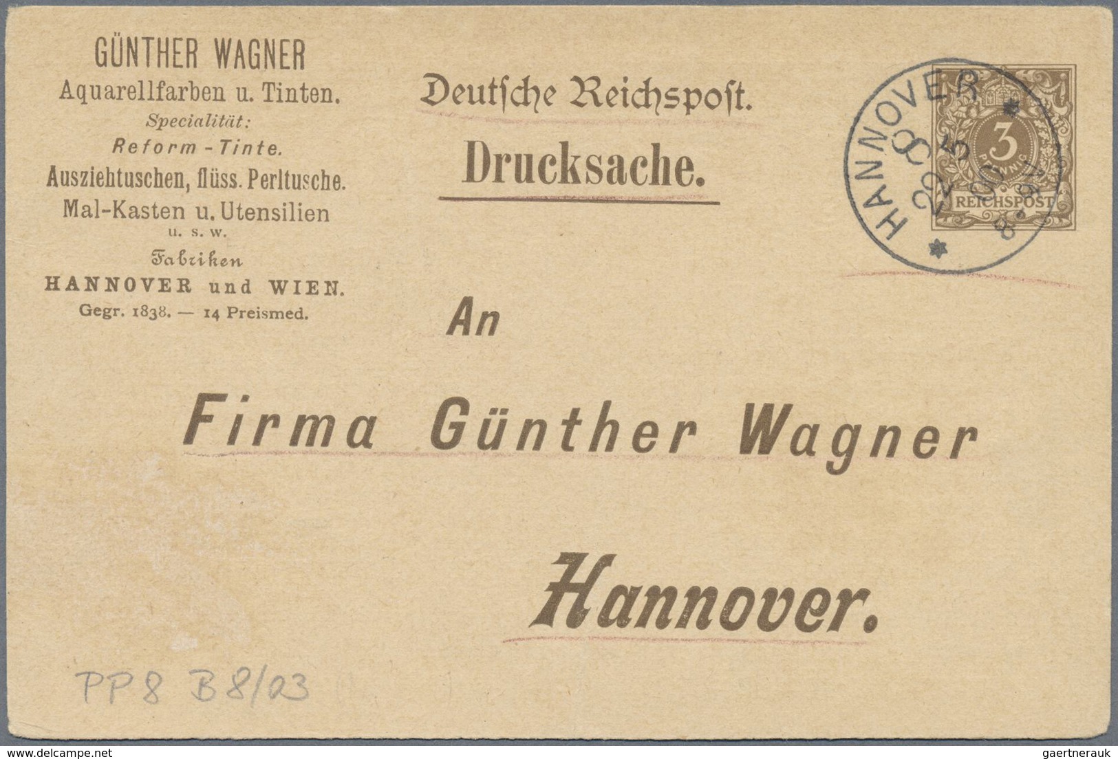GA Deutsches Reich - Privatganzsachen: 1900, 3 Pfg Krone/Adler Privat-Ganzsachenkarte "Günther Wagner H - Altri & Non Classificati