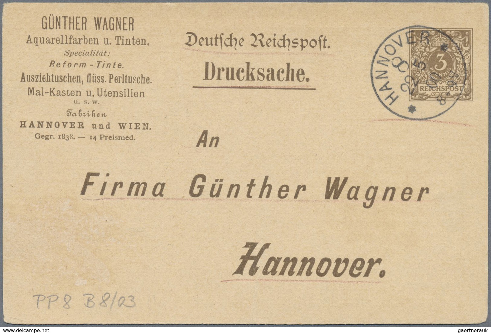 GA Deutsches Reich - Privatganzsachen: 1900, 3 Pfg Krone/Adler Privat-Ganzsachenkarte "Günther Wagner H - Autres & Non Classés