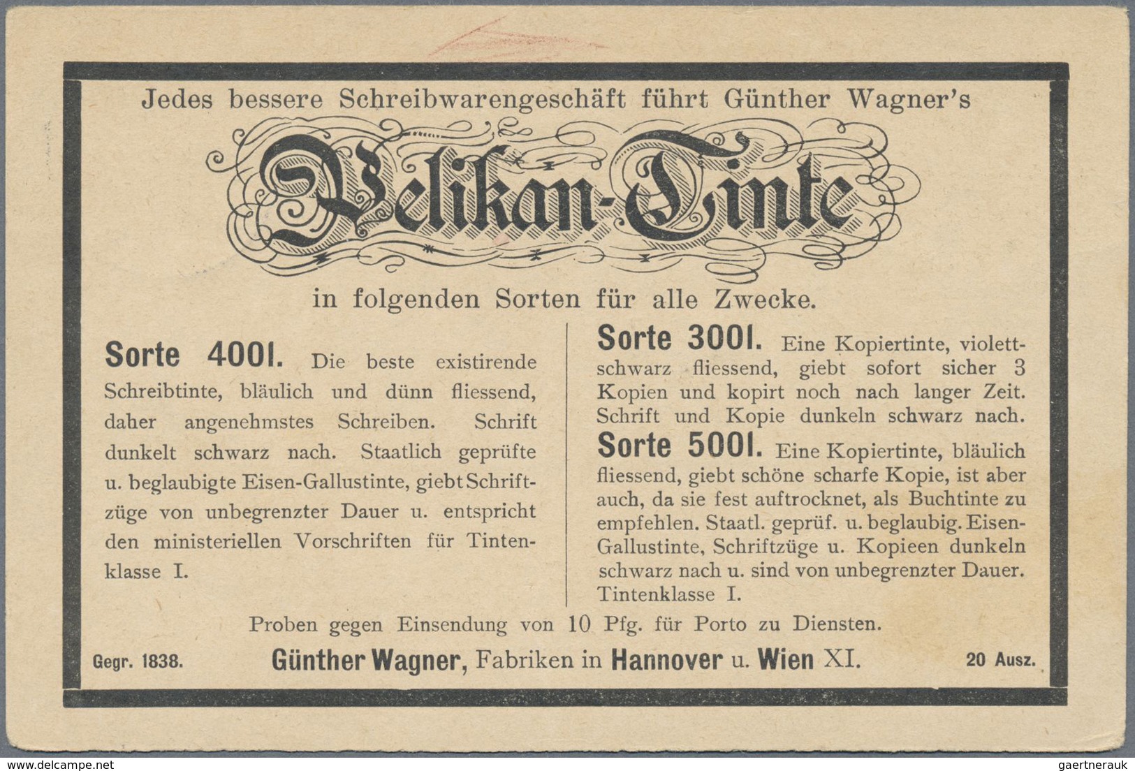 GA Deutsches Reich - Privatganzsachen: 1900, 3 Pfg Krone/Adler Privat-Ganzsachenkarte "Günther Wagner H - Sonstige & Ohne Zuordnung