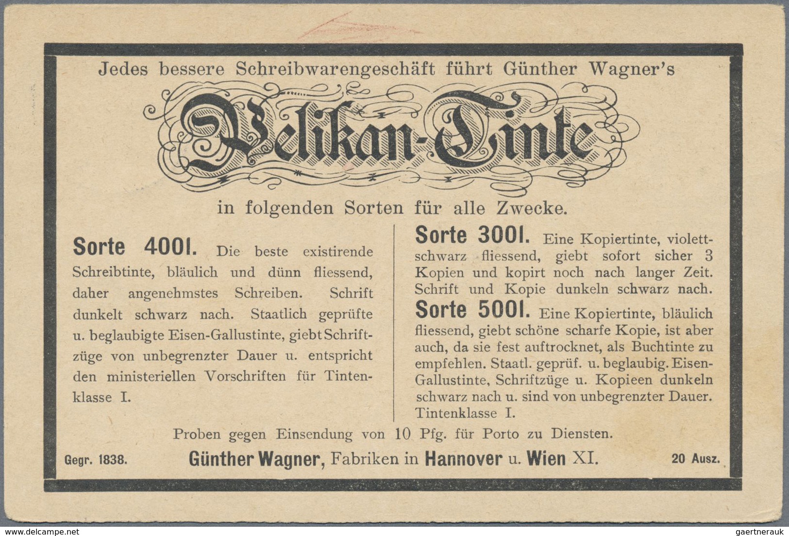 GA Deutsches Reich - Privatganzsachen: 1900, 3 Pfg Krone/Adler Privat-Ganzsachenkarte "Günther Wagner H - Autres & Non Classés