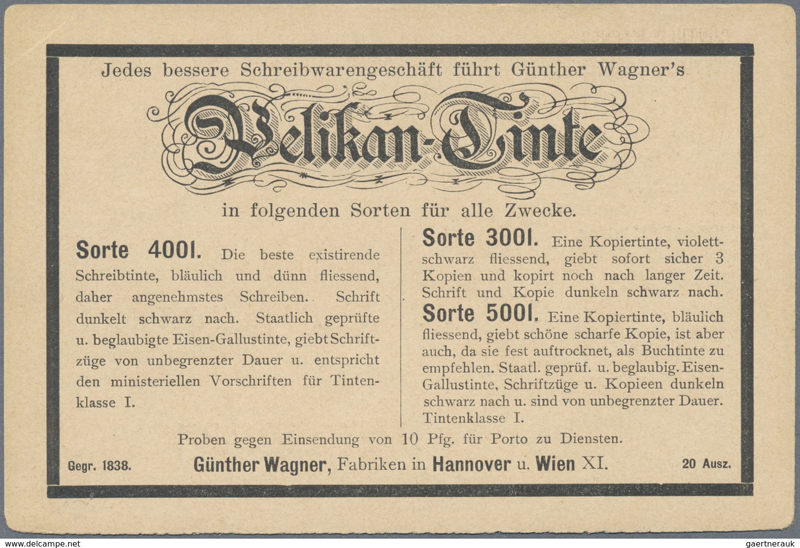 GA Deutsches Reich - Privatganzsachen: 1900, 3 Pfg Krone/Adler Privat-Ganzsachenkarte "Günther Wagner H - Autres & Non Classés