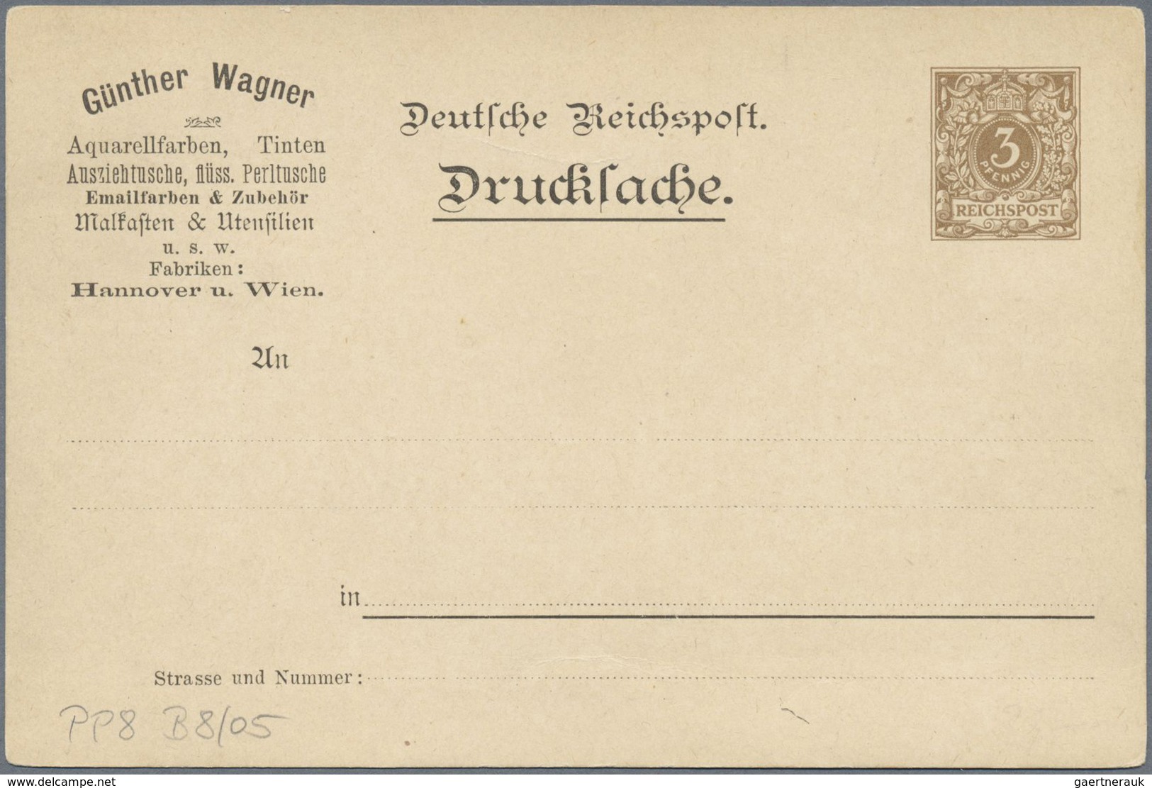 GA Deutsches Reich - Privatganzsachen: 1900, 3 Pfg Krone/Adler Privat-Ganzsachenkarte "Günther Wagner H - Autres & Non Classés