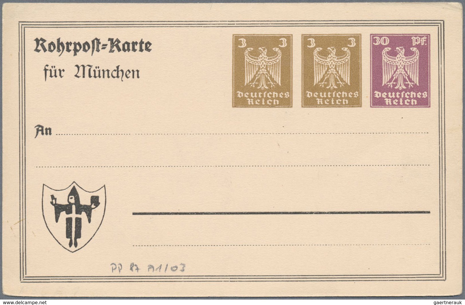 GA Deutsches Reich - Privatganzsachen: 1924, "ROHRPOSTKARTE", "...für Berlin" Und "...für München", 3 U - Altri & Non Classificati