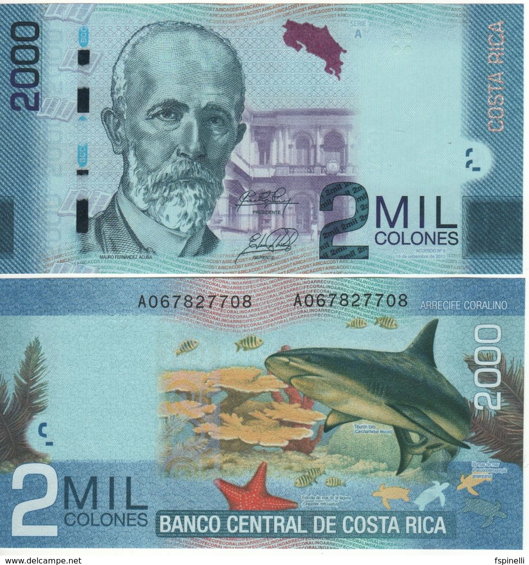 COSTA RICA   2'000  Colones   P275c   Dated   16.9.2015     (2017)   Mauro Fernández Acuña+Shark   UNC - Costa Rica