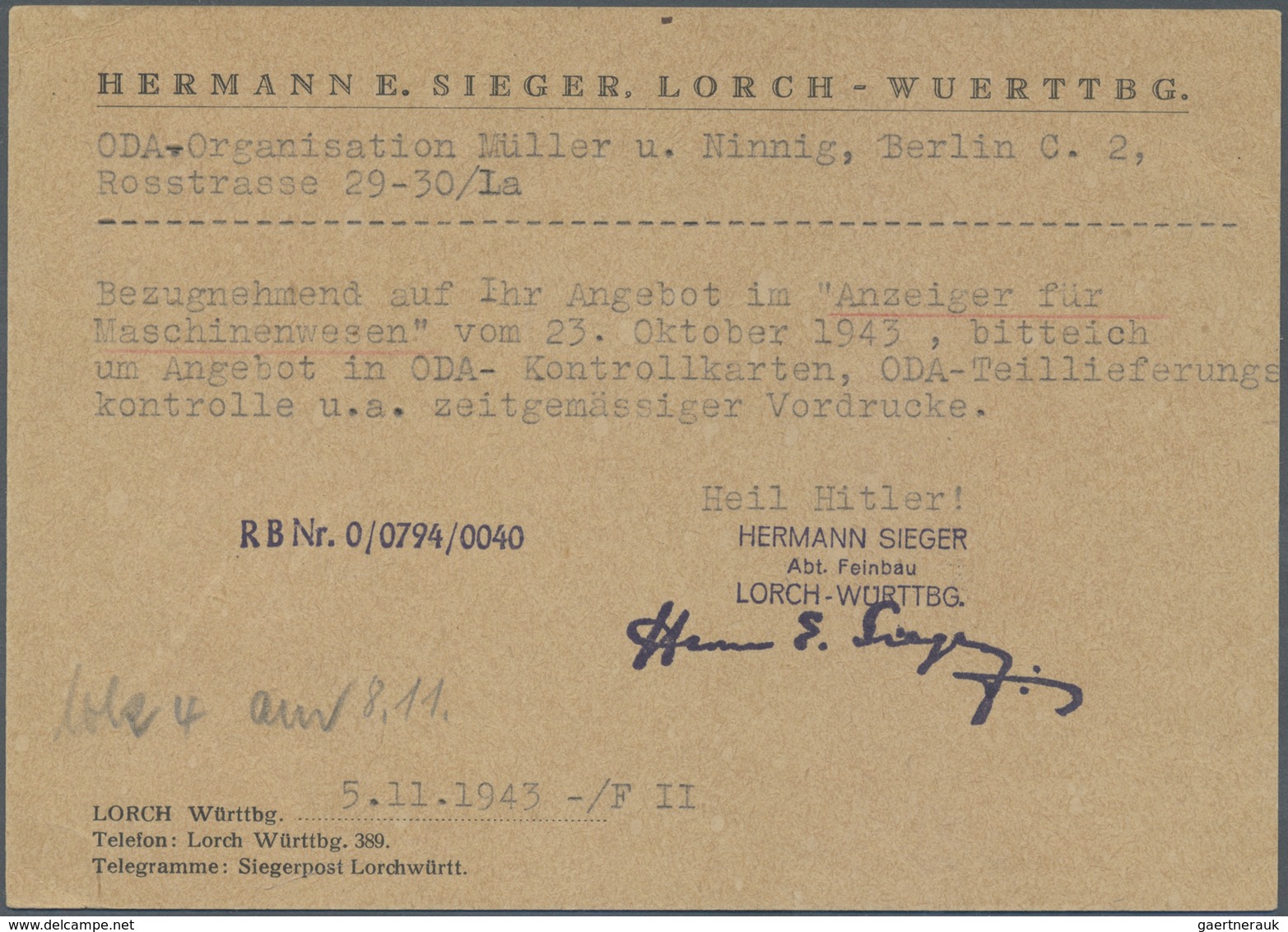 GA Deutsches Reich - Privatganzsachen: 1943, Ganzsachenkarte 6 Pfg. Goldschmiedekunst Mit Rückseitigem - Altri & Non Classificati