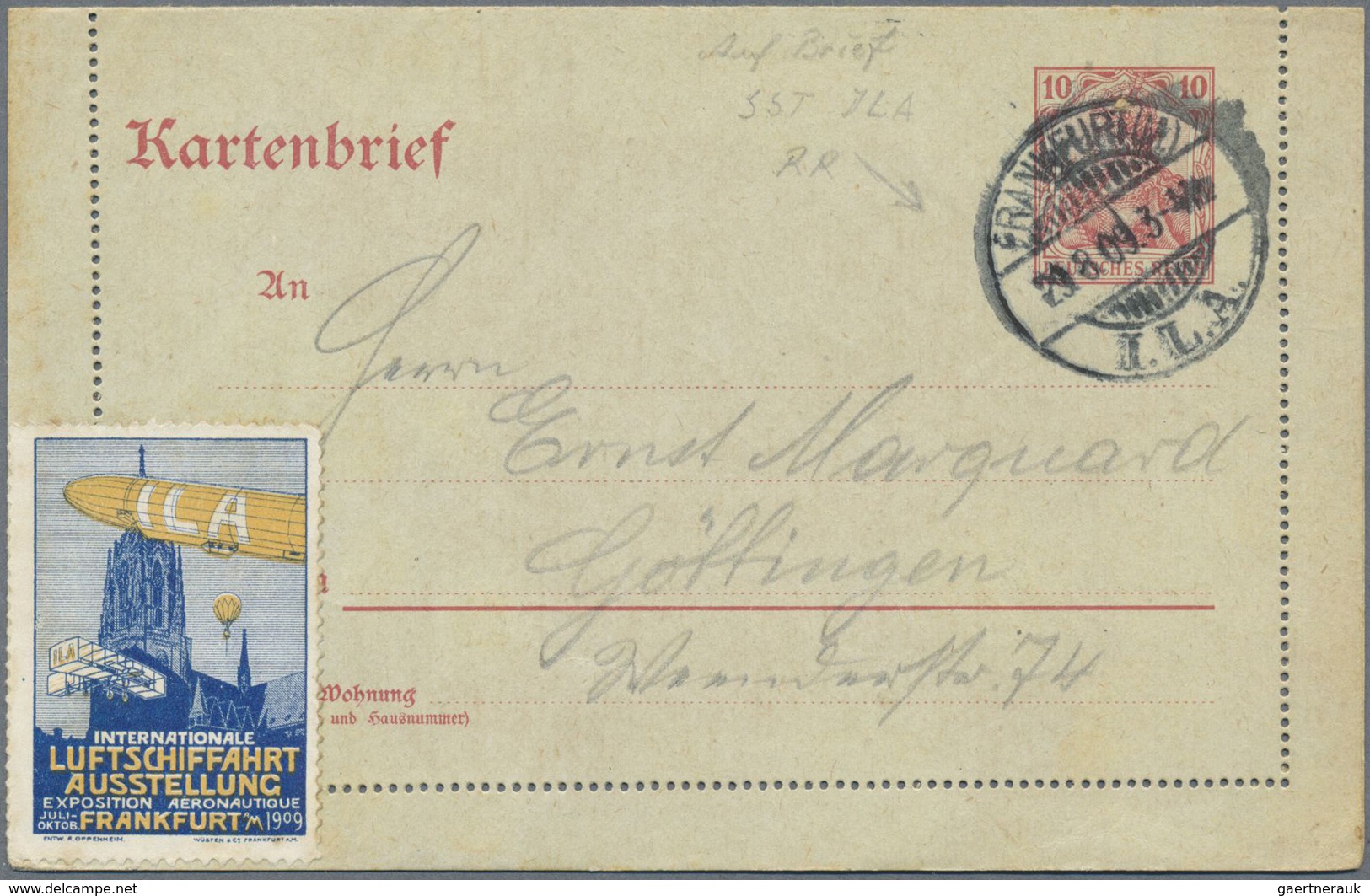 GA Deutsches Reich - Stempel: 1909: I.L.A./FRANKFURT (M.), 29.8.09. Rarer Sonderstempel "ohne Sterne" A - Machines à Affranchir (EMA)