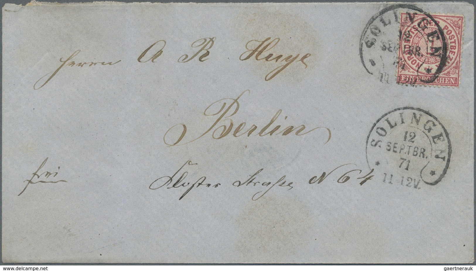 Br Deutsches Reich - Hufeisenstempel: 1871, SOLINGEN, sieben Briefe je mit Hufeisenstempelentwertung sl