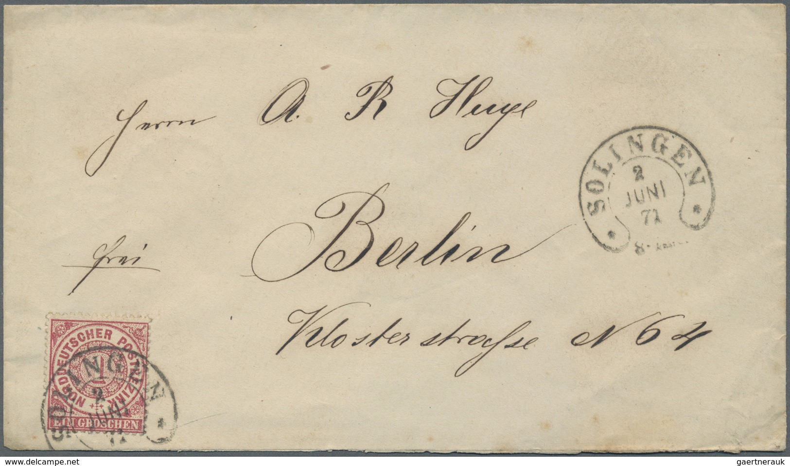 Br Deutsches Reich - Hufeisenstempel: 1871, SOLINGEN, sieben Briefe je mit Hufeisenstempelentwertung sl