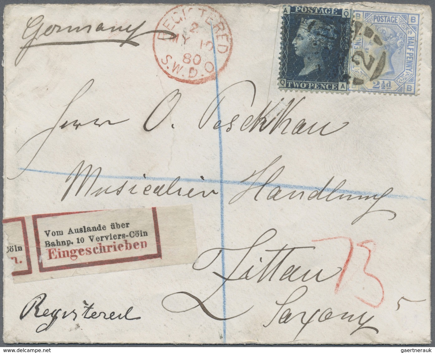 Br Deutsches Reich - Bahnpost: INCOMMING MAIL: 1880, Großbritannien 2 Pence Blau Und 2 1/2 Pence Dunkel - Sonstige & Ohne Zuordnung