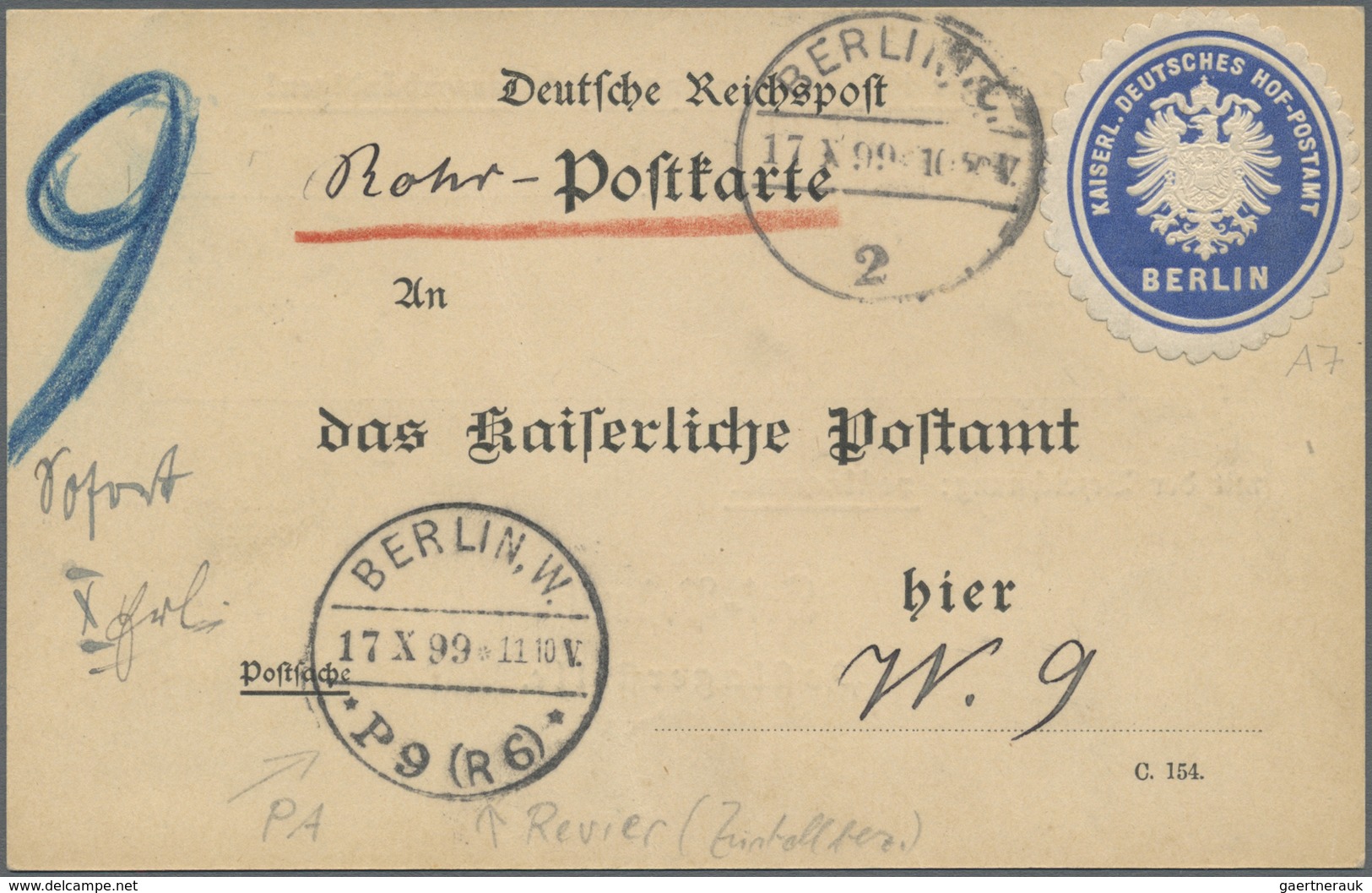 Br Deutsches Reich - Besonderheiten: 1899, Kaiserl. Deutsches Hof-Postamt Berlin,blaue Adlersiegel-Obla - Altri & Non Classificati