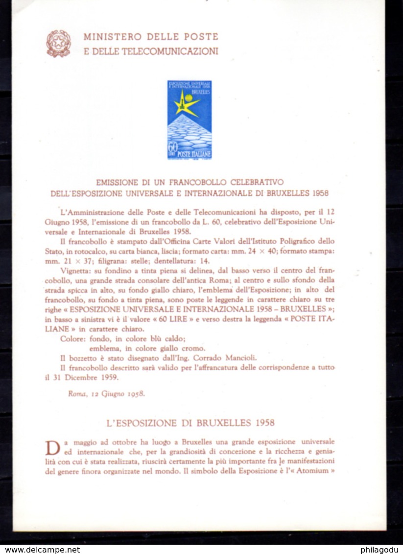 1958  Italie 1958, Exposition Universelle De Bruxelles - 1958 – Brussel (België)