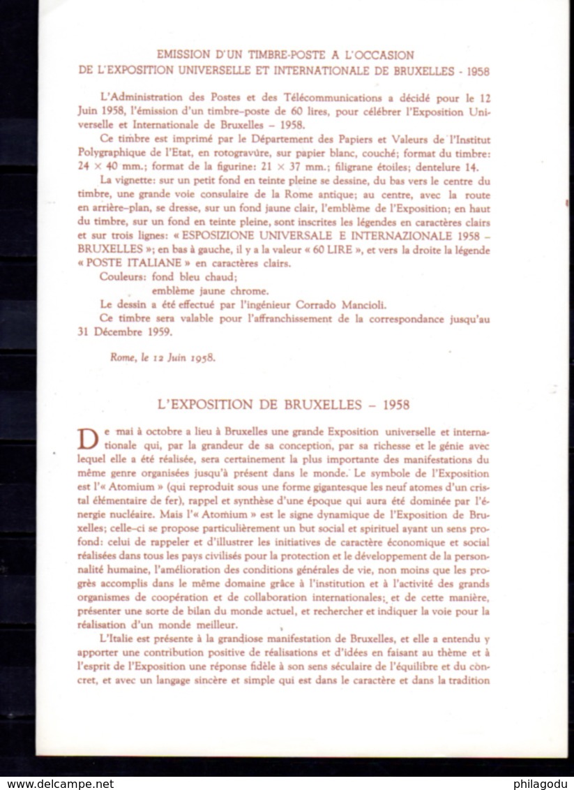 1958  Italie 1958, Exposition Universelle De Bruxelles - 1958 – Bruxelles (Belgique)