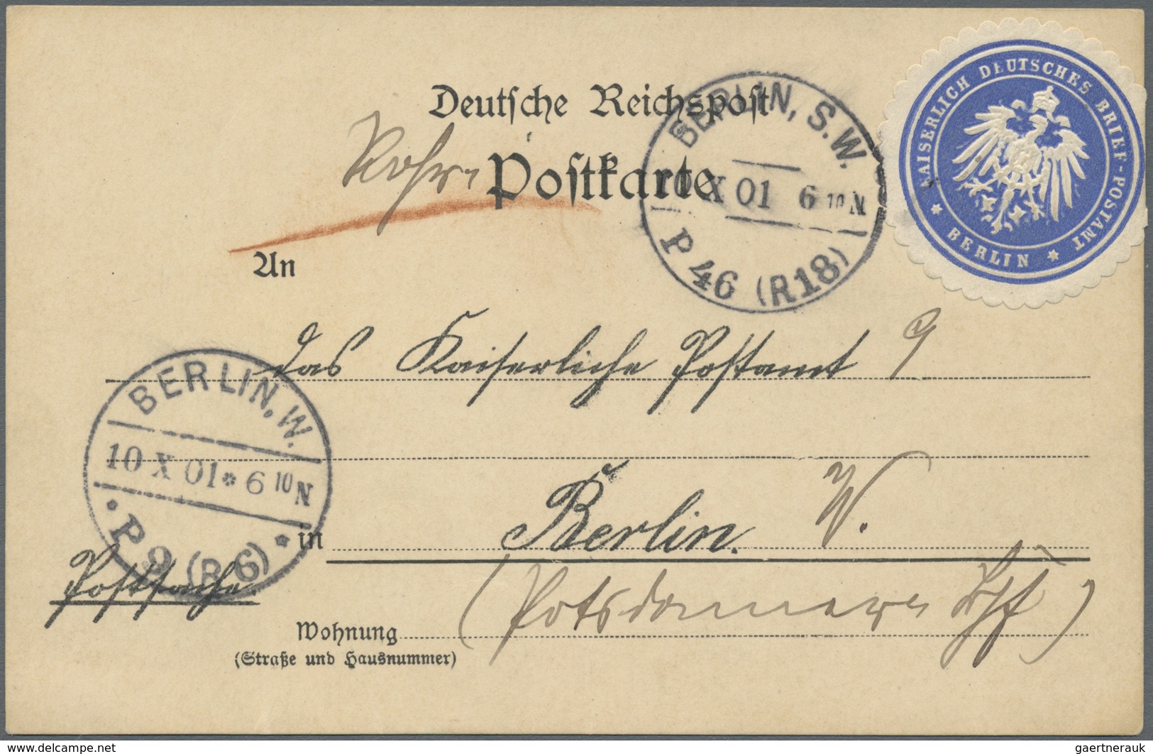 Br Deutsches Reich - Besonderheiten: 1901, Kaiserlich Deutsches Brief-Postamt Berlin, Blaue Adlersiegel - Altri & Non Classificati