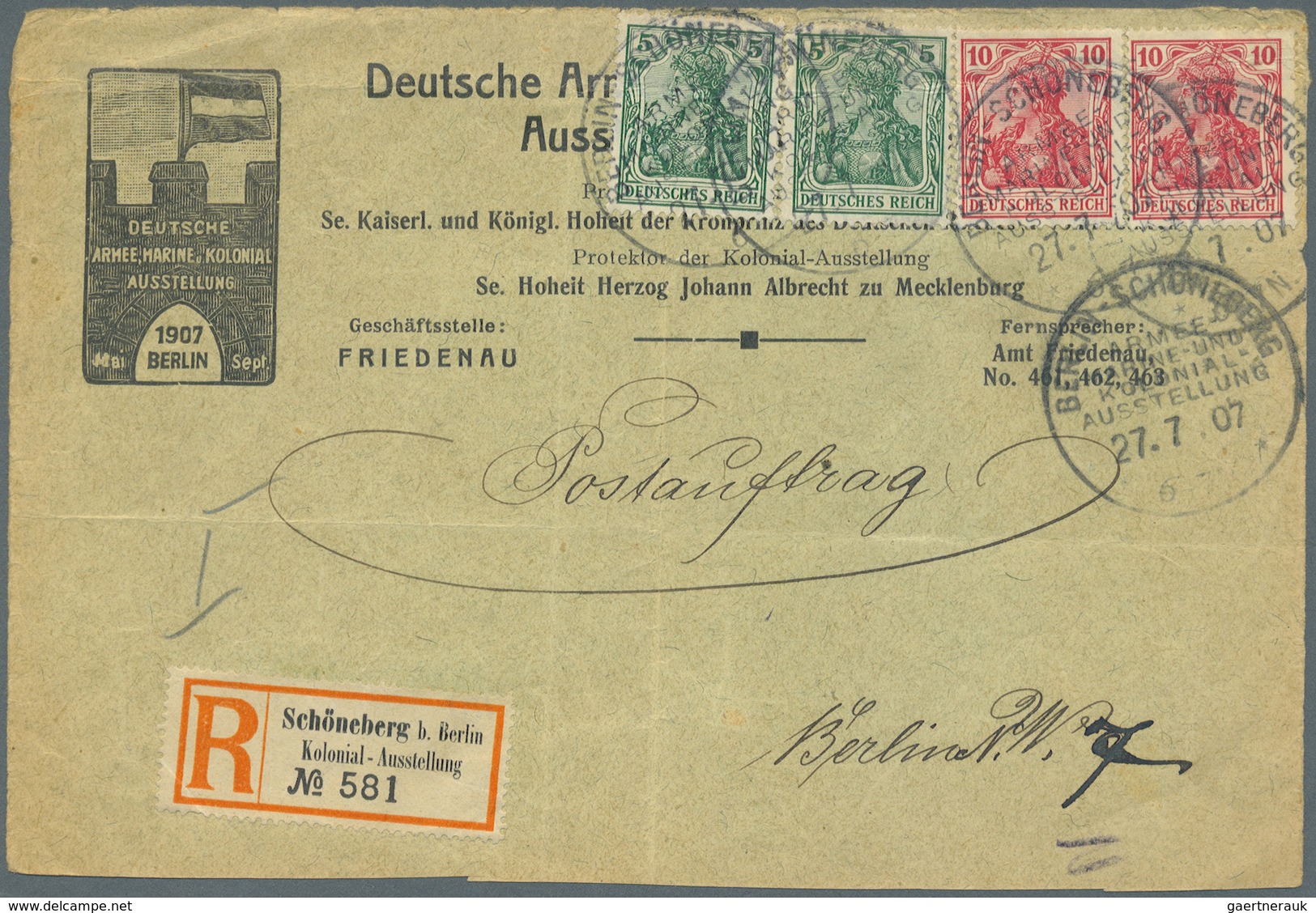 Brfst/Br Deutsches Reich - Besonderheiten: 1907, BERLIN-SCHÖNEBERG, ARMEE-, MARINE- UND KOLONIALAUSSTELLUNG, - Sonstige & Ohne Zuordnung