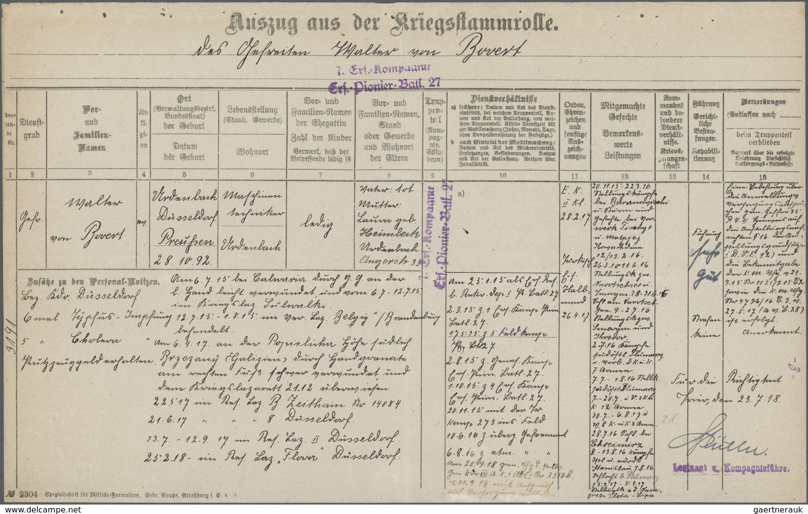 Deutsches Reich - Besonderheiten:  1914: Überweisungsnationale Walter Vom Bovert + 4 Auszüge Aus Der - Sonstige & Ohne Zuordnung