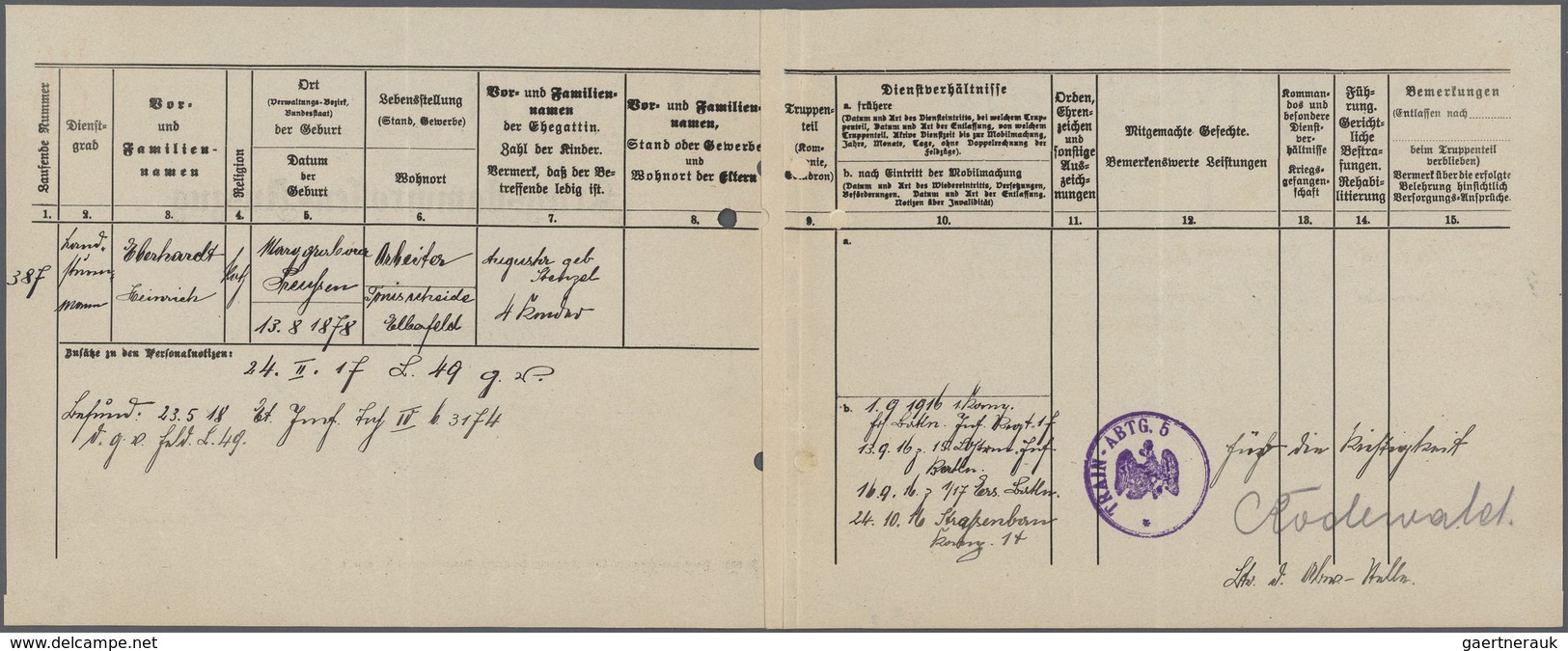 Deutsches Reich - Besonderheiten:  1914: Überweisungsnationale Walter Vom Bovert + 4 Auszüge Aus Der - Altri & Non Classificati