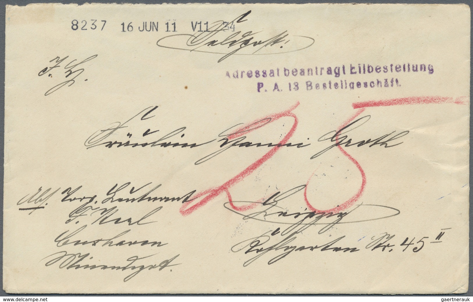 Br Deutsches Reich - Besonderheiten: 1916, Feldpostbrief Aus Cuxhaven Ohne Aufgabestempel Nach Leipzig - Autres & Non Classés